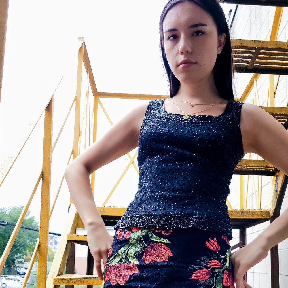 Knitted Floral Print Pencil Skirt